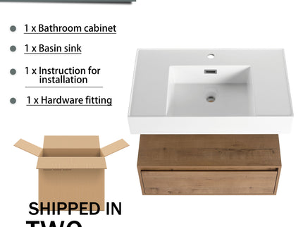 Wall Mounted Bathroom Vanity With Resin Sink And Soft Close Drawer In Imitative - Imitative Oak