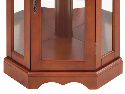 Corner Curio Cabinet With Lights, Adjustable Tempered Glass Shelves, Mirrored Back, Display Cabinet (E26 Light Bulb Not Included) - Walnut