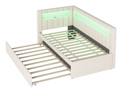 Upholstered Platform Bed With USB Ports And LED Belt