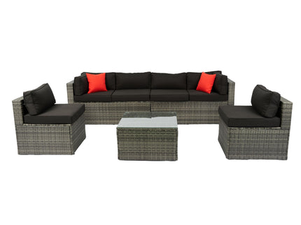 5 Pieces Rattan Sectional Outdoor Furniture Cushioned U Sof Set With 2 Pillow - Gray / Black
