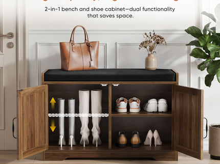 Entryway Shoe Bench With Double Doors