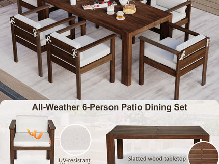Rustic Patio Dining Set For 6 With Removable Cushions