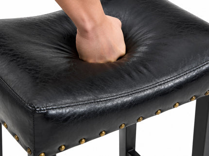 Bar Stool With Brass Nailhead Trim (Set of 2) - Black