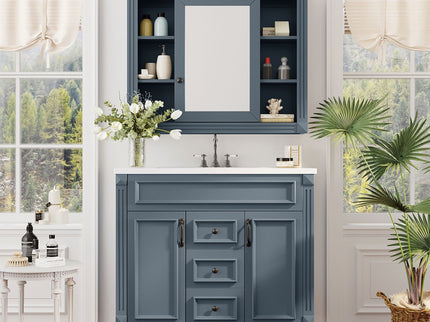 Bathroom Vanity With Top Sink, Mirror Cabinet, 2 Soft Closing Doors & 2 Drawers
