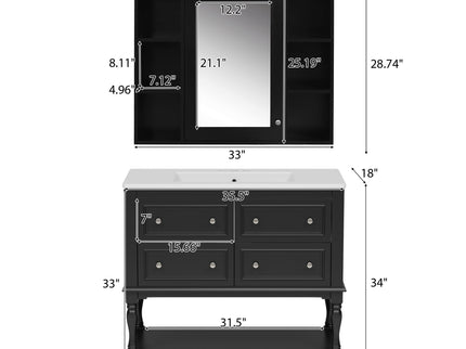 Bathroom Vanity With Medicine Cabinet, Storage Cabinet With 4 Drawers, Adjustable Shelf Mirror