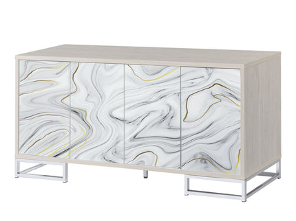 Panos - Console Cabinet - White Marcle / Chrome