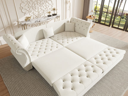 Oversized Chesterfield Pull Out Sofa Bed, Roll Arm Couch With Flower Tufting For Living Room