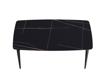 63" Artificial Stone Black Curved Black Metal Leg Dining Table, 6 People - Black