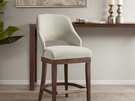 Counter Stool With Swivel Seat, Upholstery And Solid Wood Legs - Cream