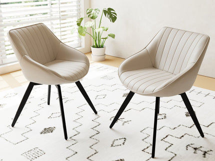 Round Coffee Table With 2 Dining Chairs Set, Ring Striped Design - Beige / Wood