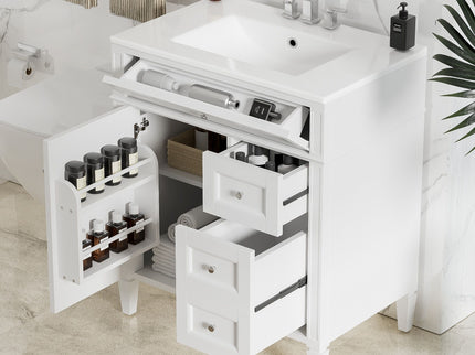 Bathroom Vanity With Top Sink, 2 Drawers & Tip Out Drawer