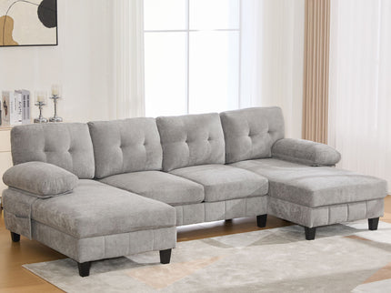 U-Shaped Sectional Sofa 103.5" Fabric Couch With Dual Chaise Lounges, Storage Pockets, Armrest Pillows