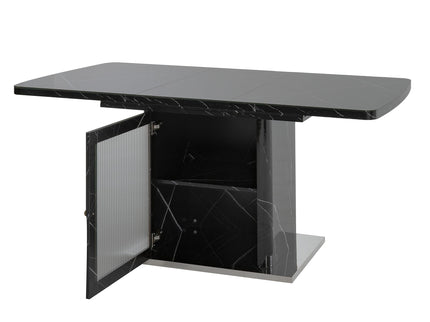 Modern Rectangle Dining Table With Stretchable Top, Storage Cabinet