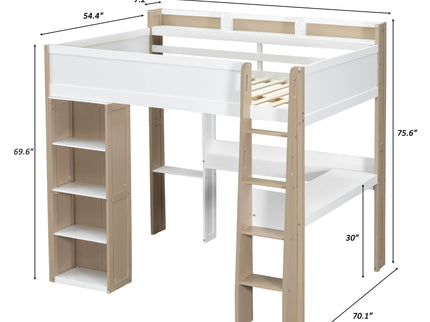 Loft Bed With Built In Storage Shelves, Clothes Rail, And Desk