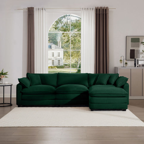 Modern Modular Cushion Sofa With Ottoman, Low Back, Deep Seating Sofa Set