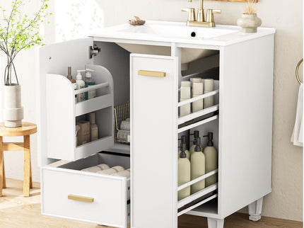 Bathroom Vanity With Sink, Deep Drawer, Door Shelf, 2 Tier Basket