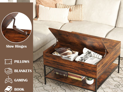 Rustic Flip Top Coffee Table With Hidden Storage - Black / Brown