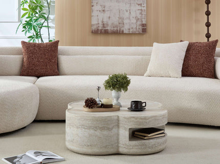 Clover Round Coffee Table With Open Storage - Marble