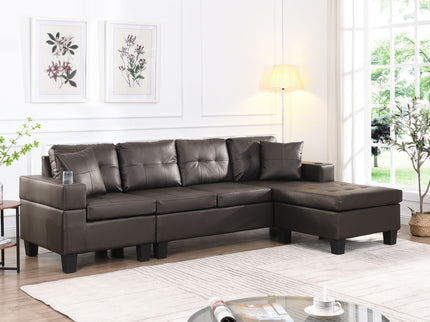 Modern Sectional Sofa Set With Chaise Lounge And Cup Holder