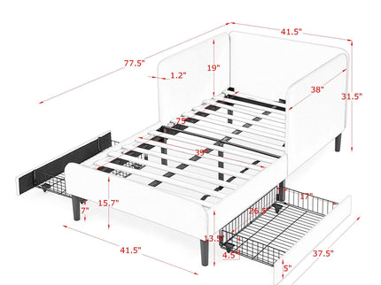 Upholstered Platform Bed Frame With 2 Storage Drawers And Adjustable Sofa Bed