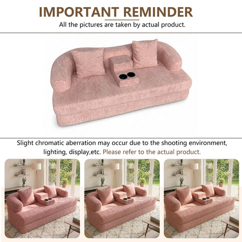 2 In 1 Convertible Sleeper Sofa Bed With Cup Holders