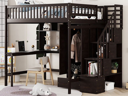 Loft Bed With Bookshelf, Drawers, Desk, And Wardrobe