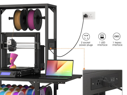 Heavy Duty 3D Printer Stand With Filament Storage Rack - Black