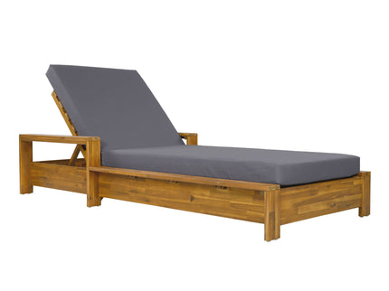 Chaise Lounge With Armrests, 2 Fold Cushion Set, 3 Position Adjustable Backrest, For Patio Pool - Dark Gray / Teak