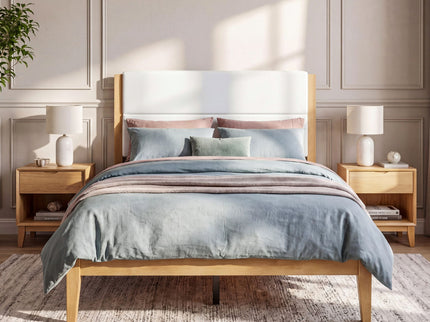Platform Bed Frame With Upholstered Headboard, Slat Support