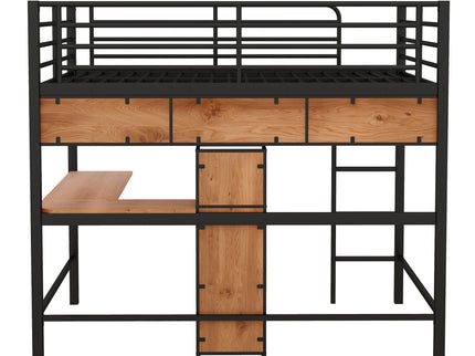 Full Size & Loft Bed With L-Shaped Desk And Shelves - Black