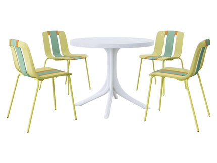4 Piece Set Of Modern Striped Color Blocking Single Chairs With Round Table