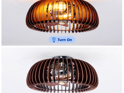 Semicircle Flush Mount Fan Light, (No Included Bulbs) And Remote Control, 6 Speeds, Quiet DC Motor For Living Room - Wood