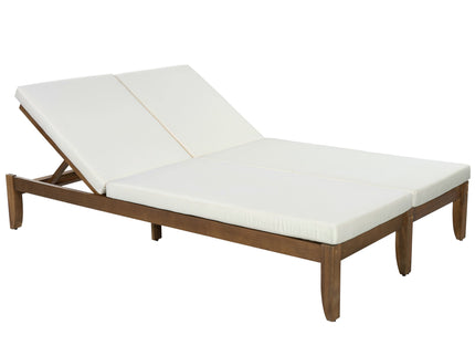 Adjustable Outdoor Patio Lounge Chair 2 Seater Recliner - Beige / Walnut