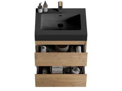 Alice - Natural Oak Bathroom Vanity With Sink, Large Storage Wall Mounted Floating Bathroom Vanity For Modern Bathroom, One-Piece Sink Basin Without Drain