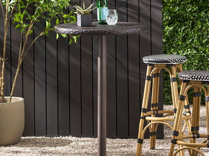 Outdoor Round Rattan Bar Table With Iron Frame - Multi Brown