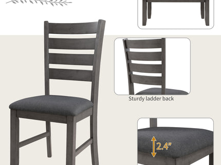 Dining Set For 6, Upholstered Chairs, Includes Table, 4 Chairs, And 2 Person Bench - Gray