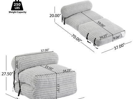Latina - Indoor Foldbable Bean Bag Lounge Chair - Light Gray