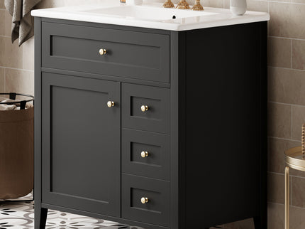 Bathroom Vanity With Sink, 3 Drawers And Adjustable Shelf