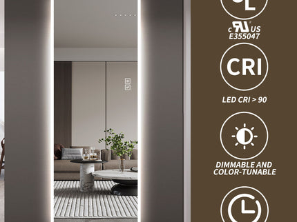 LED Full Length Mirror With Lights, Wall Mounted Full Body Mirror, Dimmable 3 Color Lighting, Anti Fog, Shatter Proof, Memory Function - Clear