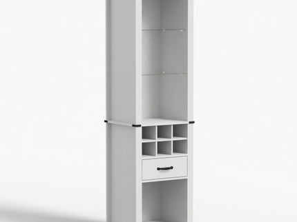 Pantry Cabinet With LED Lights, Wine Rack, Tempered Glass Shelves, And Barn Door Design - White
