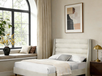 Modern Upholstered Platform Bed With Wave Shaped Headboard