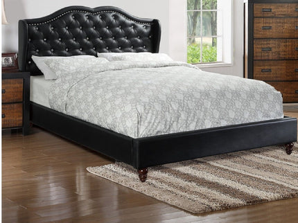 Bed With Curved Wingback Headboard, Button Tufted Upholstered
