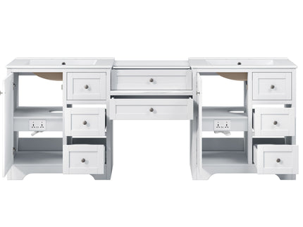 Double Sink Bathroom Vanity With Countertop, 2 Ceramic Sinks, 6 Drawers, Soft Close Design