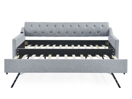 Size Upholstered Daybed With Trundle And USB Charging Armrest