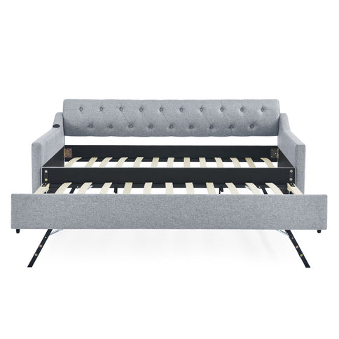 Size Upholstered Daybed With Trundle And USB Charging Armrest