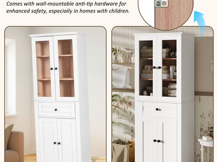 Bathroom Storage Cabinet, Adjustable Shelves & Drawer, Freestanding Tower