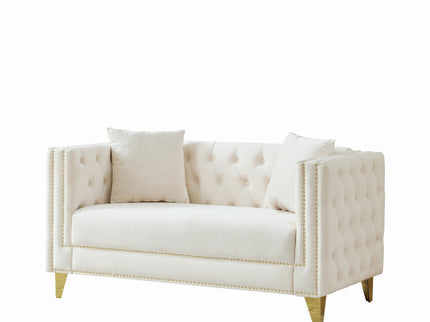 2 Seater Deep Seat Sofa With Button Nailhead, Square Arm