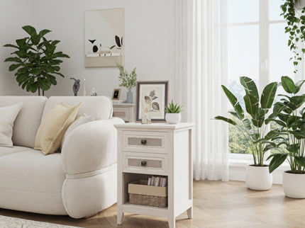 Nightstand With 2 Drawers & Shelf - White