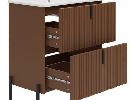 Fluted Bathroom Vanity With Ceramic Sink, Freestanding Design