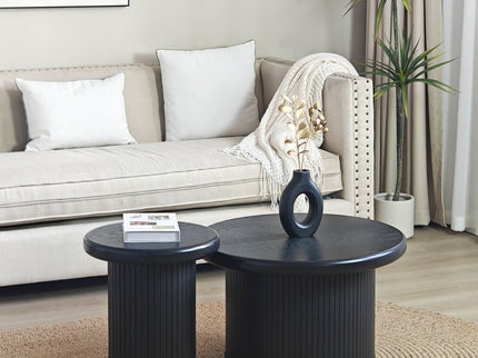 Fluted Cylinder Side Tables, Round End Tables For Living Room (Set of 2) - Black